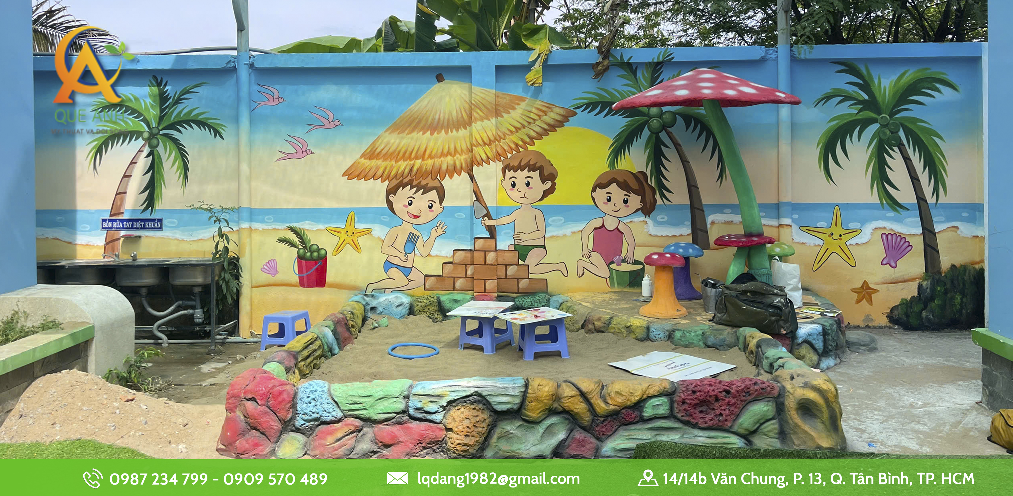 Đắp phù điêu trang trí trường mầm non